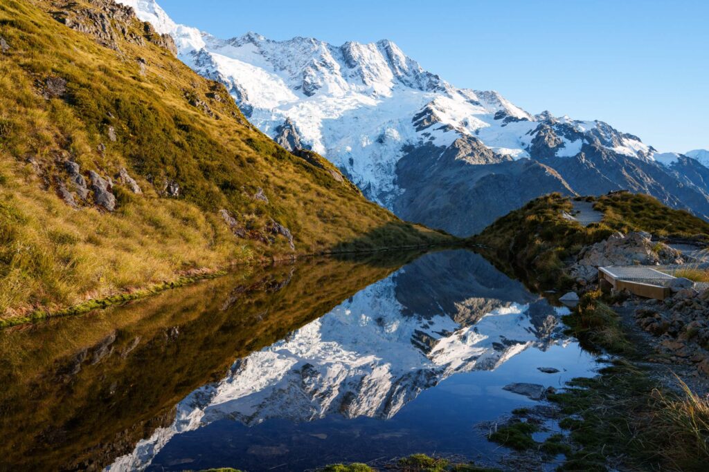 Sealy Tarns Reflections of mountains.