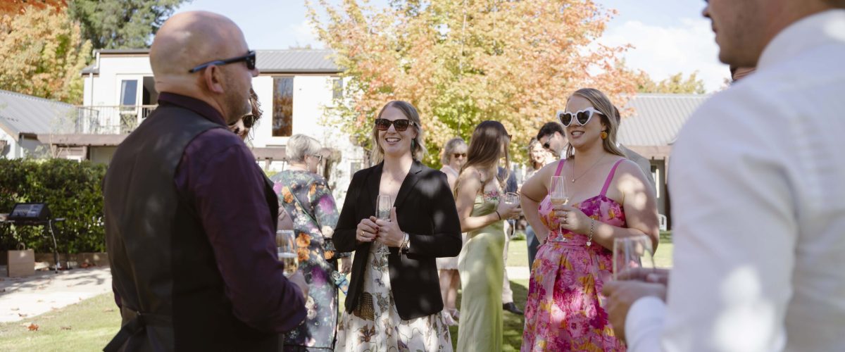 Wedding guests socializing